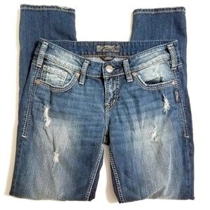 SIlver Aiko Destroyed Distress Skinny Jeans 27x29
